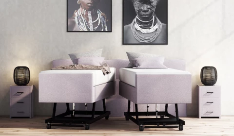 Verrijdbaar en deelbaar hoog laag boxspring